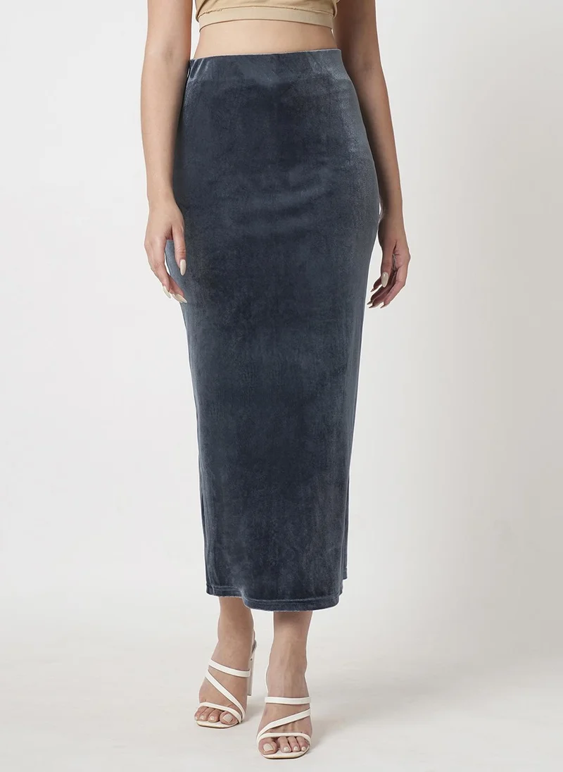 جلو باص جوبس تنورة ميدي نسائية مخملية مطاطية سادة